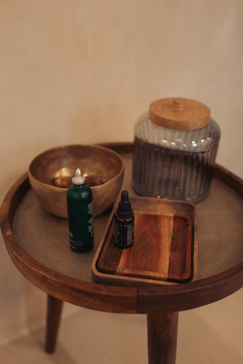 Massage Oil on Wooden Table